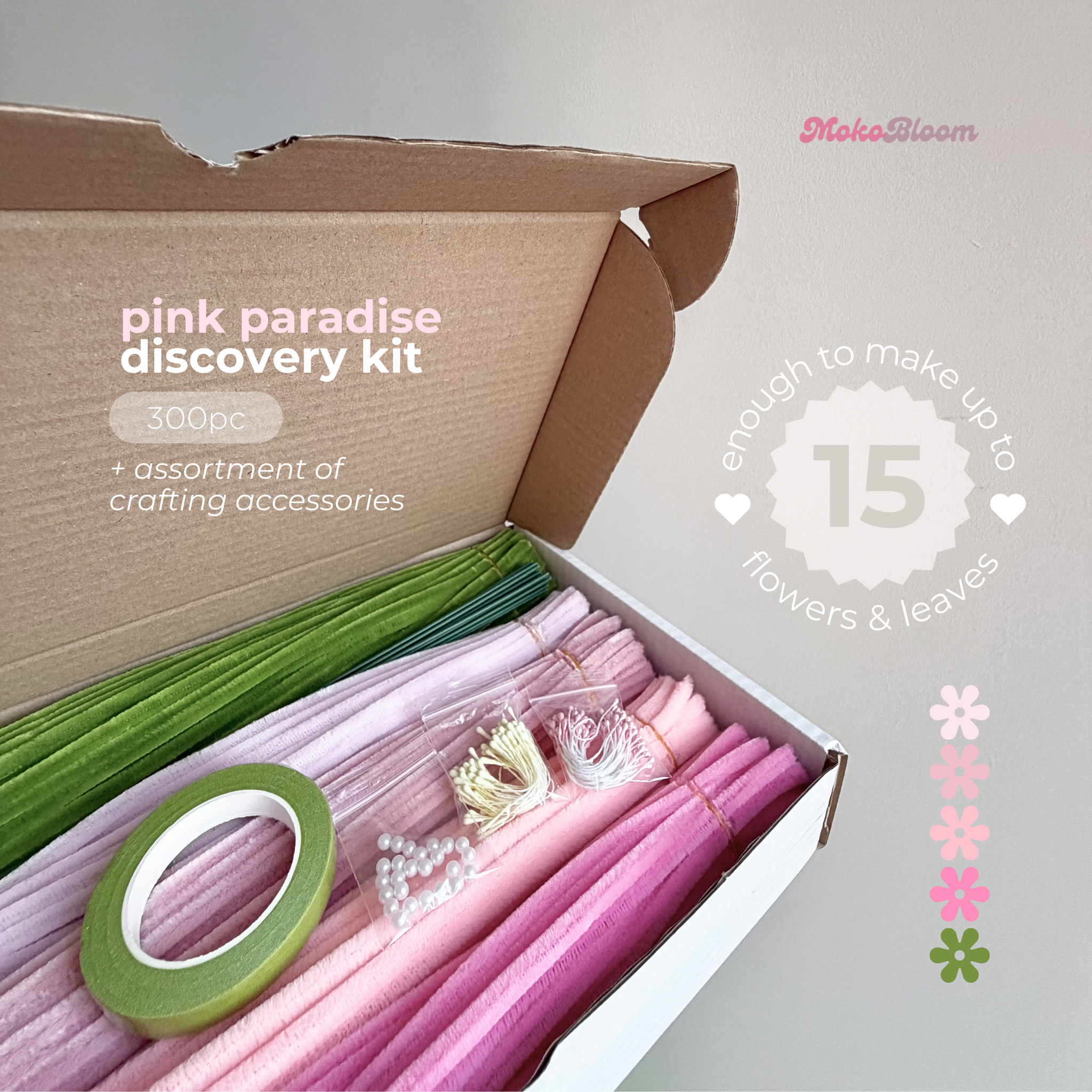 Pink Paradise Pipe Cleaner Flower Discovery Kit | 300pc Pink