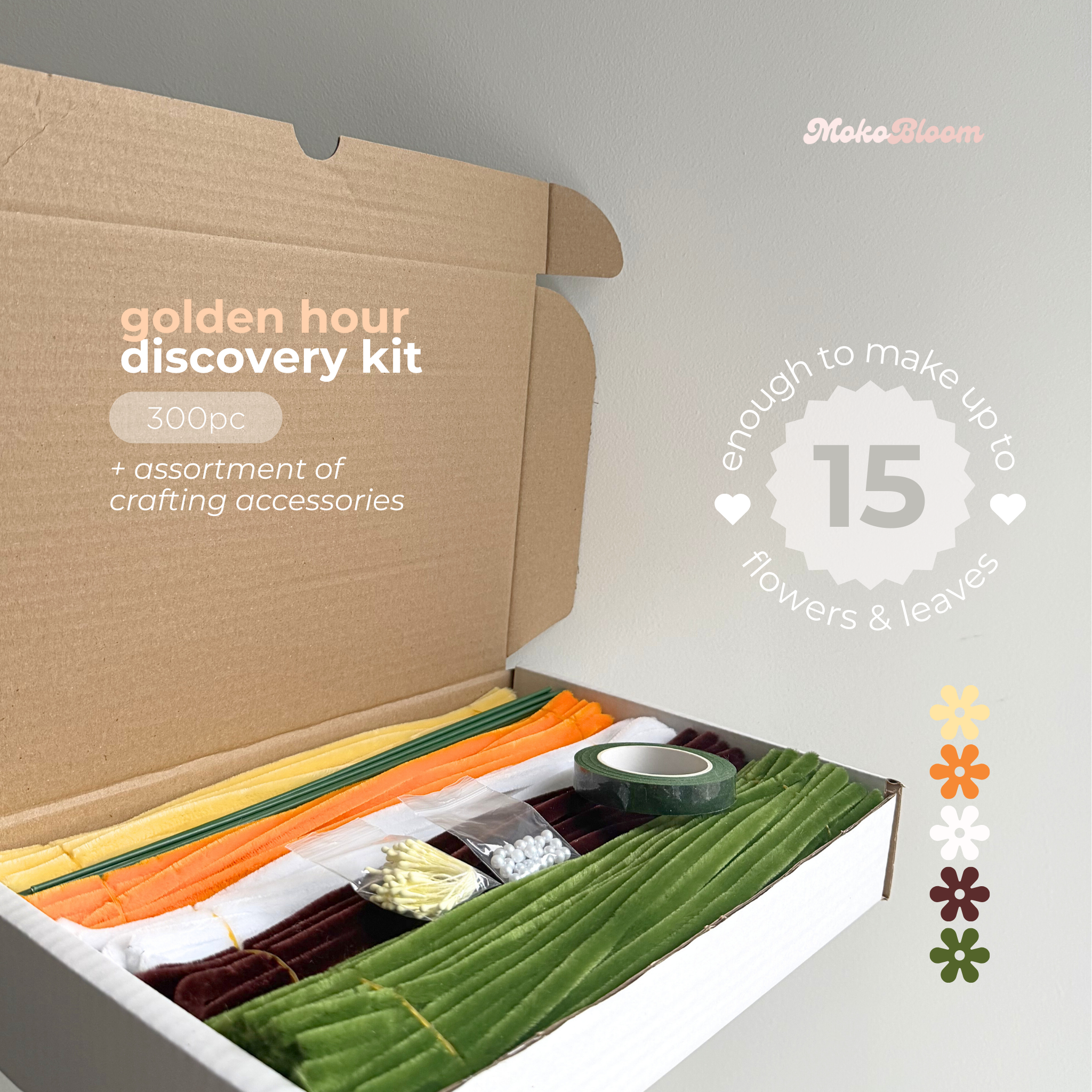 Golden Hour Pipe Cleaner Flowers Discovery Kit | 300pc Yellow/Orange