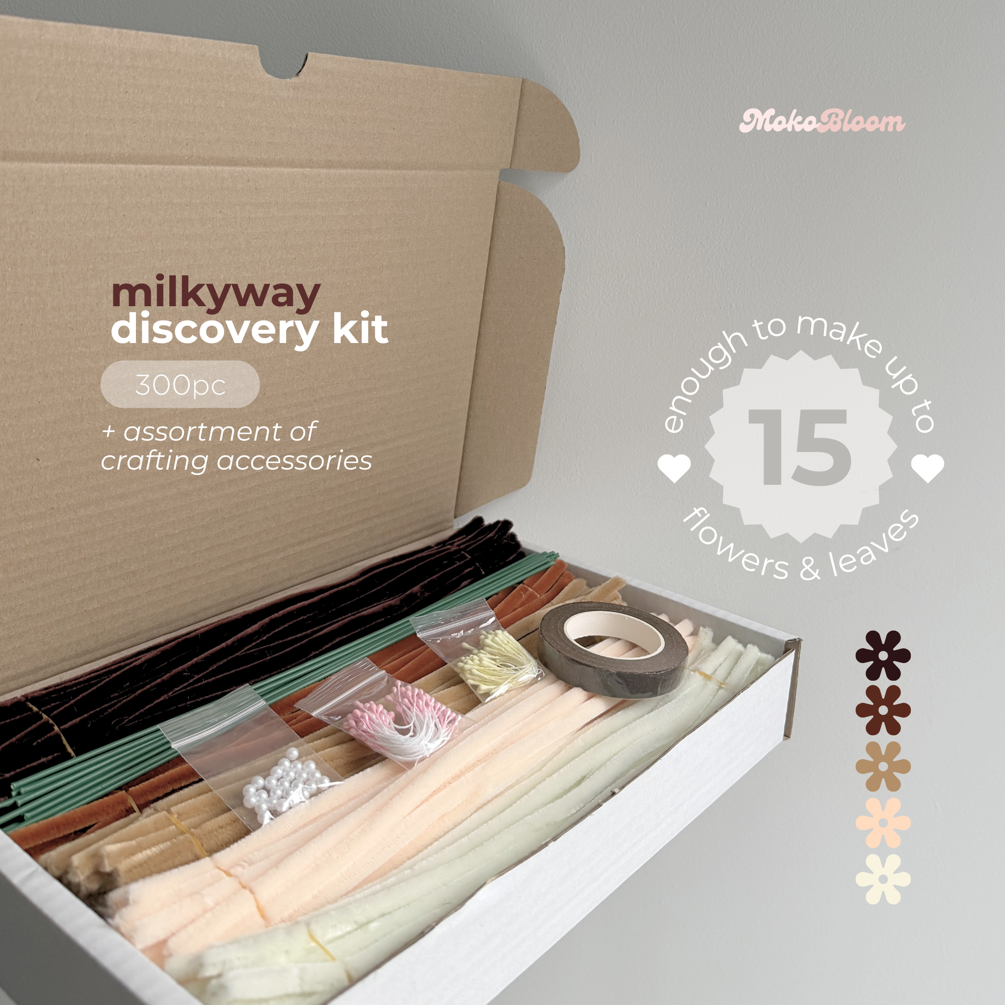 Milkyway Pipecleaner Flower Discovery Kit | 300pc Brown/Beige