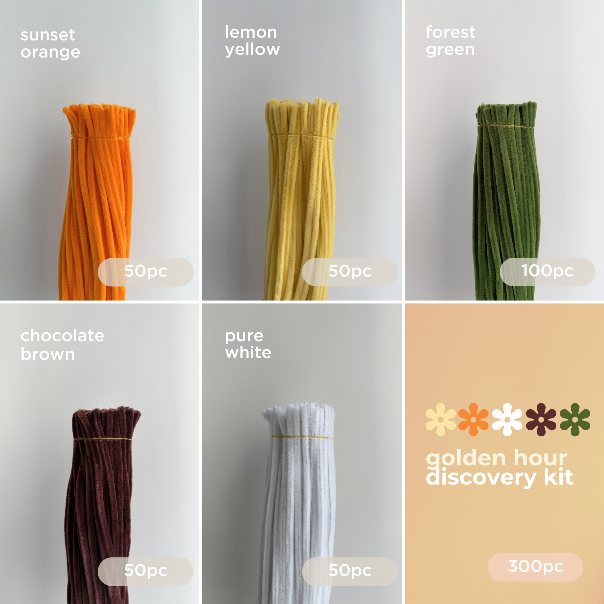 Golden Hour Pipe Cleaner Flowers Discovery Kit | 300pc Yellow/Orange