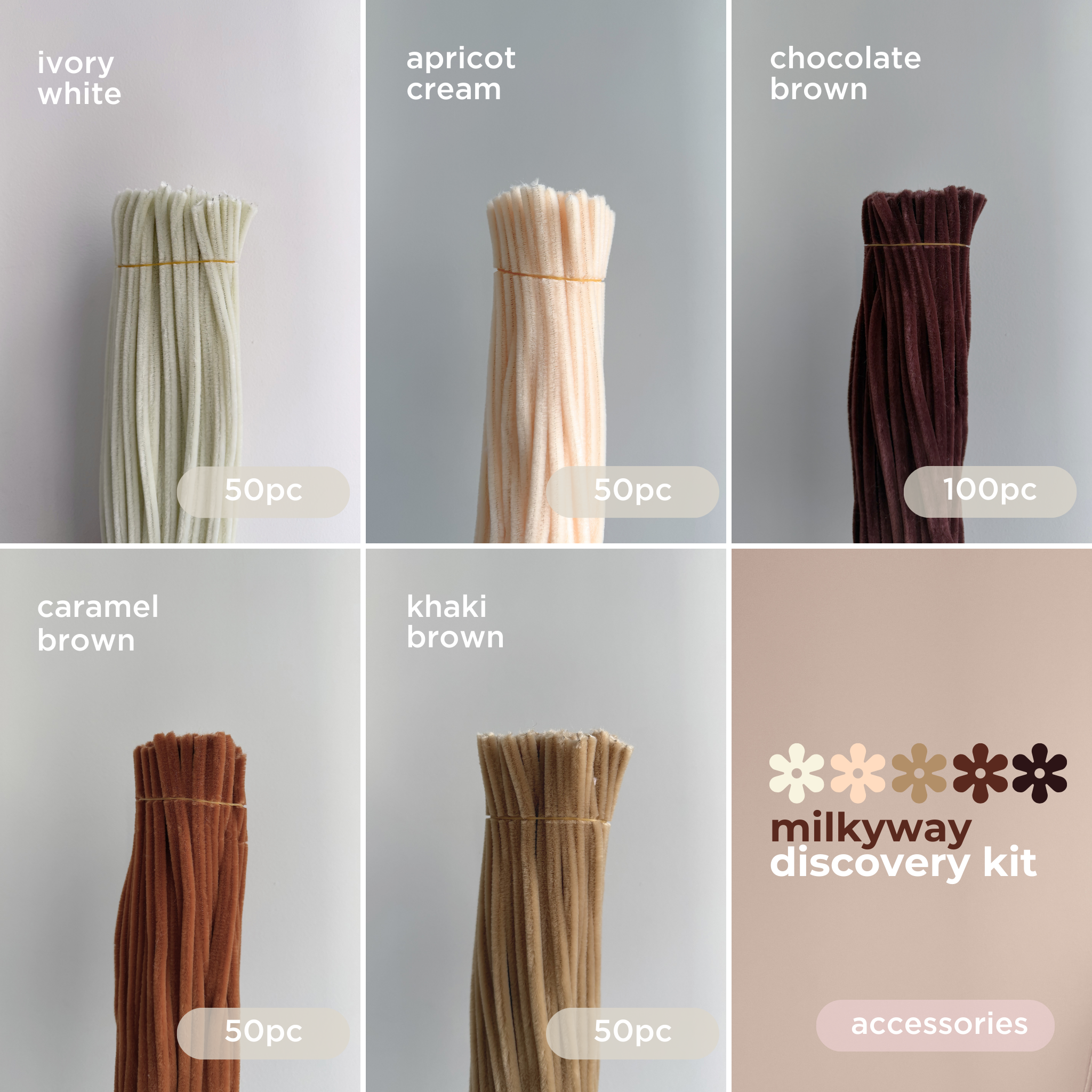 Milkyway Pipecleaner Flower Discovery Kit | 300pc Brown/Beige