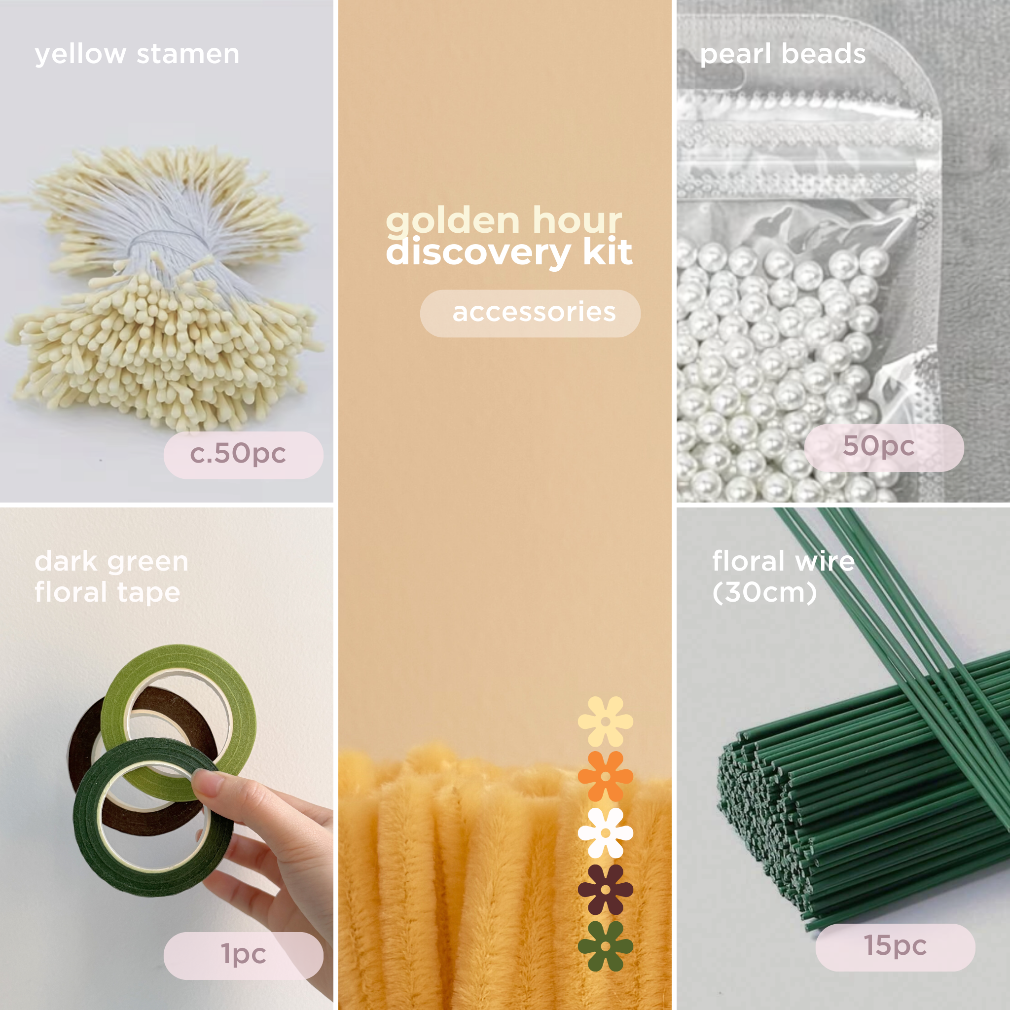 Golden Hour Pipe Cleaner Flowers Discovery Kit | 300pc Yellow/Orange